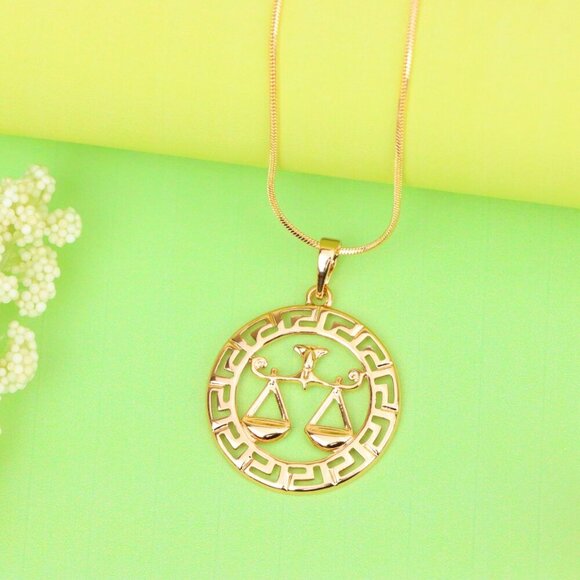 "Libra Zodiac Sign Rose Gold Pendant in Gold Plated Brass, XPPT1334 - Picture 13 of 13